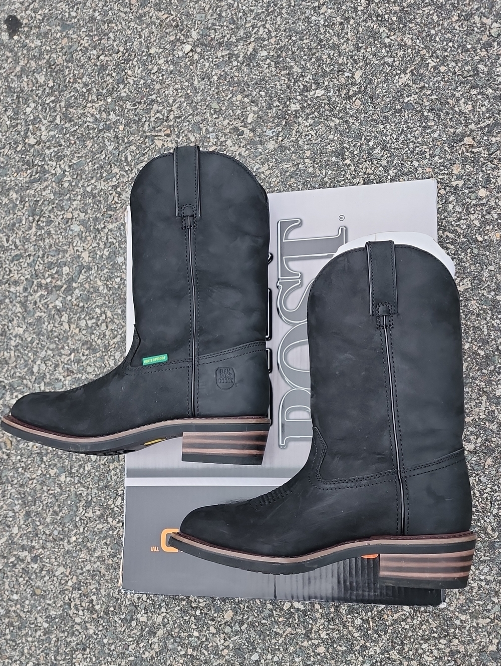 Dan Post Waterproof Black Men's Western Pull-On Work Boots size 8 Extra Wide